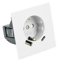 Розетка с заземлением, защитными шторками и USB тип A+C Мия (белая магнолия) / Stekker RST16-3119-01