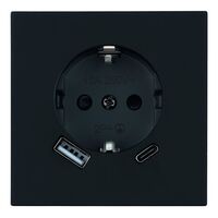 Розетка с заземлением, защитными шторками и USB тип A+C Мия (черный бархат) / Stekker RST16-3119-05