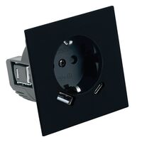 Розетка с заземлением, защитными шторками и USB тип A+C Мия (черный бархат) / Stekker RST16-3119-05