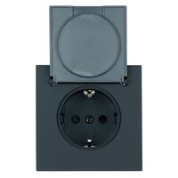 Розетка с заземлением, защитными шторками и крышкой Мия (черный бархат) / Stekker RST16-3112-05