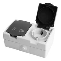 Розетка двойная с заземлением и крышкой Велена (серый/графит) / Stekker PST16-12-54