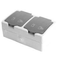 Розетка двойная с заземлением и крышкой Велена (серый/графит) / Stekker PST16-12-54