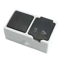 Блок: розетка с/з и крышкой и выключатель одноклавишный Велена (серый/графит) / Stekker PST16-11-54/10-111-54