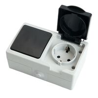 Блок: розетка с/з и крышкой и выключатель одноклавишный Велена (серый/графит) / Stekker PST16-11-54/10-111-54