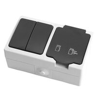 Блок: розетка с/з и крышкой и выключатель двухклавишный Велена (серый/графит) / Stekker PST16-11-54/10-121-54