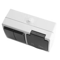 Блок: розетка с/з и крышкой и выключатель двухклавишный Велена (серый/графит) / Stekker PST16-11-54/10-121-54