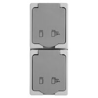 Розетка двойная вертикальная с заземлением и крышкой Велена (серый/графит) / Stekker PST16-12-54V