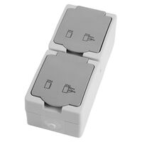 Розетка двойная вертикальная с заземлением и крышкой Велена (серый/графит) / Stekker PST16-12-54V