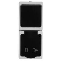 Блок вертикальный: розетка с/з и крышкой и выключатель одноклавишный Велена (серый/графит) / Stekker PST16-11-54V/10-111-54