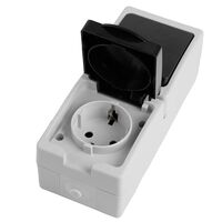 Блок вертикальный: розетка с/з и крышкой и выключатель одноклавишный Велена (серый/графит) / Stekker PST16-11-54V/10-111-54