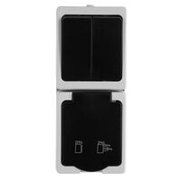 Блок вертикальный.: розетка с/з и крышкой и выключатель двухклавишный Велена (серый/графит) / Stekker PST16-11-54V/10-121-54