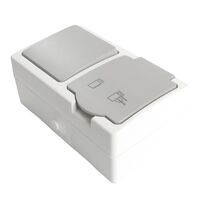 Блок: розетка с/з и крышкой и выключатель одноклавишный Велена (белый/серый) / Stekker PST16-21-54/10-211-54