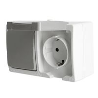 Блок: розетка с/з и крышкой и выключатель одноклавишный Велена (белый/серый) / Stekker PST16-21-54/10-211-54