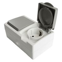 Блок: розетка с/з и крышкой и выключатель одноклавишный Велена (белый/серый) / Stekker PST16-21-54/10-211-54