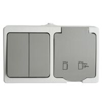 Блок: розетка с/з и крышкой и выключатель двухклавишный Велена (белый/серый) / Stekker PST16-21-54/10-221-54