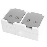 Розетка двойная с заземлением и крышкой Велена (белый/серый) / Stekker PST16-22-54