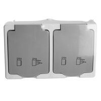 Розетка двойная с заземлением и крышкой Велена (белый/серый) / Stekker PST16-22-54