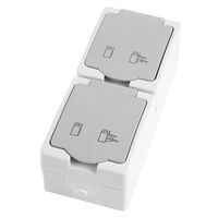 Розетка двойная вертикальная с заземлением и крышкой Велена (белый/серый) / Stekker PST16-22-54V