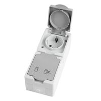 Розетка двойная вертикальная с заземлением и крышкой Велена (белый/серый) / Stekker PST16-22-54V