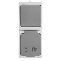 Блок вертикальный: розетка с/з и крышкой и выключатель одноклавишный Велена (белый/серый) / Stekker PST16-21-54V/10-211-54