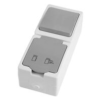 Блок вертикальный: розетка с/з и крышкой и выключатель одноклавишный Велена (белый/серый) / Stekker PST16-21-54V/10-211-54