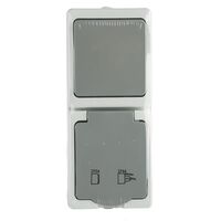 Блок вертикальный: розетка с/з и крышкой и выключатель одноклавишный Велена (белый/серый) / Stekker PST16-21-54V/10-211-54