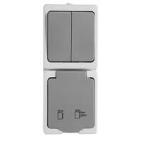 Блок вертикальный: розетка с/з и крышкой и выключатель двухклавишный Велена (белый/серый) / Stekker PST16-21-54V/10-221-54