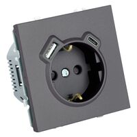 Розетка с заземлением, защитными шторками и USB тип C Эмили (платиново-серый) / Stekker RST16-5119-10