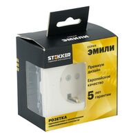 Розетка с заземлением, защитными шторками и СЗК Эмили (белый фарфор) / RST16-5110-01ZK