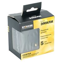 Розетка с заземлением, защитными шторками и СЗК Эмили (черный уголь) / RST16-5110-05ZK