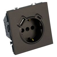 Розетка с заземлением, защитными шторками и USB тип C Эмили (антрацит) / Stekker RST16-5119-09