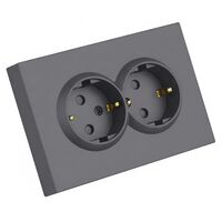 Розетка двойная с заземлением и защитными шторками Эмили (платиново-серый) / Stekker RST16-5114-10