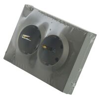 Розетка двойная с заземлением и защитными шторками Эмили (платиново-серый) / Stekker RST16-5114-10