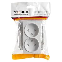 Розетка двойная без заземления с защитными шторками Катрин (белый) / Stekker GLS10-7113-01