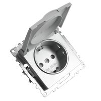 Розетка с заземлением, крышкой и защитными шторками Катрин (серебро) / Stekker GLS16-7112-03