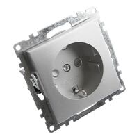 Розетка с заземлением и  защитными шторками Катрин (серебро) / Stekker GLS16-7110-03