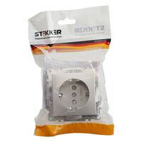 Розетка с заземлением и  защитными шторками Катрин (серебро) / Stekker GLS16-7110-03