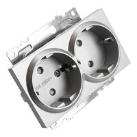 Розетка двойная с заземлением и защитными шторками Катрин (серебро) / Stekker GLS16-7114-03