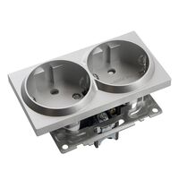 Розетка двойная с заземлением и защитными шторками Катрин (серебро) / Stekker GLS16-7114-03