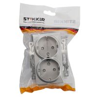 Розетка двойная с заземлением и защитными шторками Катрин (серебро) / Stekker GLS16-7114-03