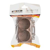 Розетка двойная с заземлением и защитными шторками Катрин (шампань) / Stekker GLS16-7114-02