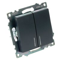 Выключатель двухклавишный с подсветкой Катрин (черный) / Stekker GLS10-7102-05