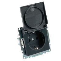 Розетка с заземлением, крышкой и защитными шторками Катрин (черный) / Stekker GLS16-7112-05