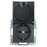 Розетка с заземлением, крышкой и защитными шторками Катрин (черный) / Stekker GLS16-7112-05