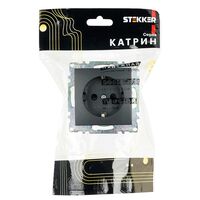 Розетка с заземлением и защитными шторками Катрин (черный) / Stekker GLS16-7110-05