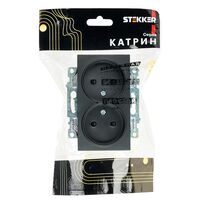 Розетка двойная без заземления с защитными шторками Катрин (черный) / Stekker GLS10-7113-05