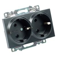 Розетка двойная с заземлением и защитными шторками Катрин (черный) / Stekker GLS16-7114-05