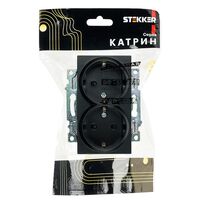 Розетка двойная с заземлением и защитными шторками Катрин (черный) / Stekker GLS16-7114-05