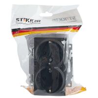 Розетка двойная с заземлением и защитными шторками Катрин (черный) / Stekker GLS16-7114-05