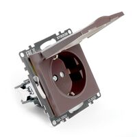 Розетка с заземлением, крышкой и защитными шторками Катрин (шоколад) / Stekker GLS16-7112-04